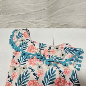 Ruffle Girl One Piece Swimsuit Kids XXL Cream Pink Floral Pom Pom One Shoulder